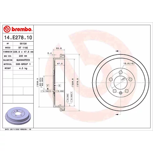 Brzdový bubon BREMBO 14.E278.10