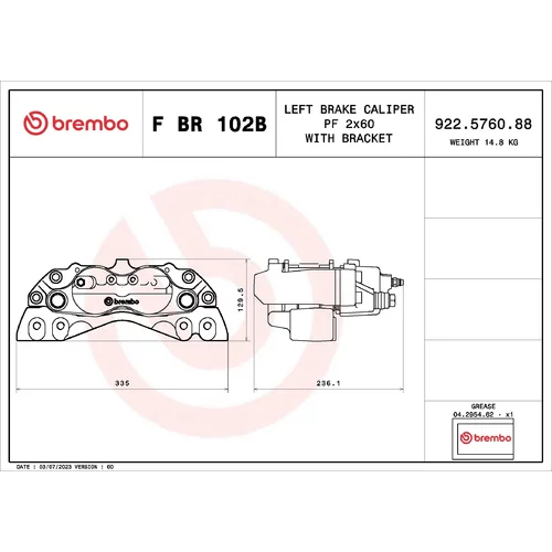 Brzdový strmeň F BR 102B /BREMBO/ - obr. 1