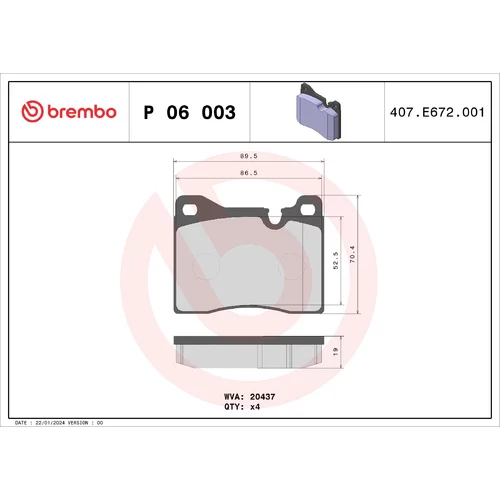 Sada brzdových platničiek kotúčovej brzdy BREMBO P 06 003