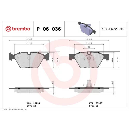 Sada brzdových platničiek kotúčovej brzdy BREMBO P 06 036X