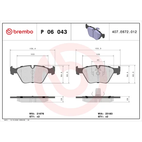 Sada brzdových platničiek kotúčovej brzdy BREMBO P 06 043