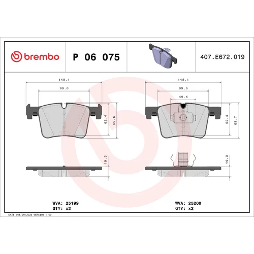 Sada brzdových platničiek kotúčovej brzdy BREMBO P 06 075X