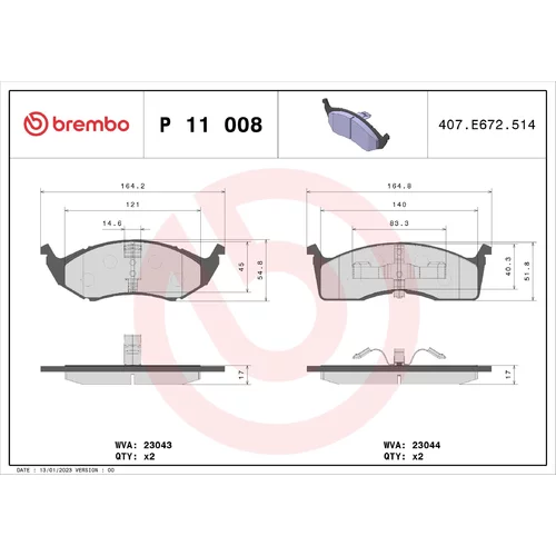 Sada brzdových platničiek kotúčovej brzdy BREMBO P 11 008