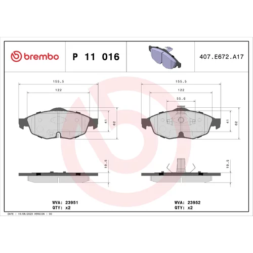 Sada brzdových platničiek kotúčovej brzdy BREMBO P 11 016