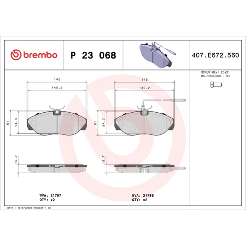 Sada brzdových platničiek kotúčovej brzdy P 23 068 /BREMBO/