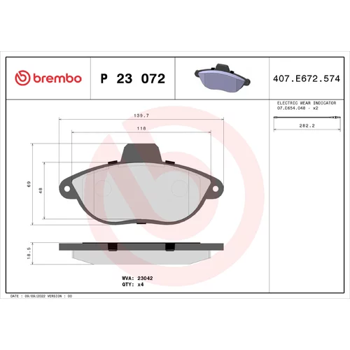 Sada brzdových platničiek kotúčovej brzdy BREMBO P 23 072