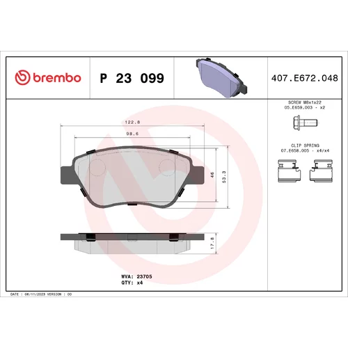 Sada brzdových platničiek kotúčovej brzdy BREMBO P 23 099