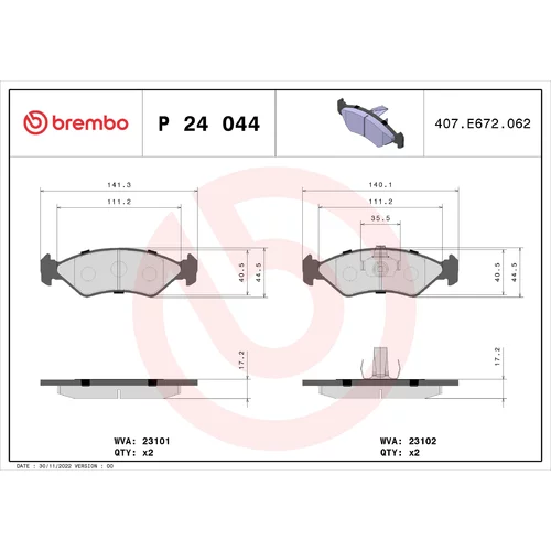 Sada brzdových platničiek kotúčovej brzdy BREMBO P 24 044