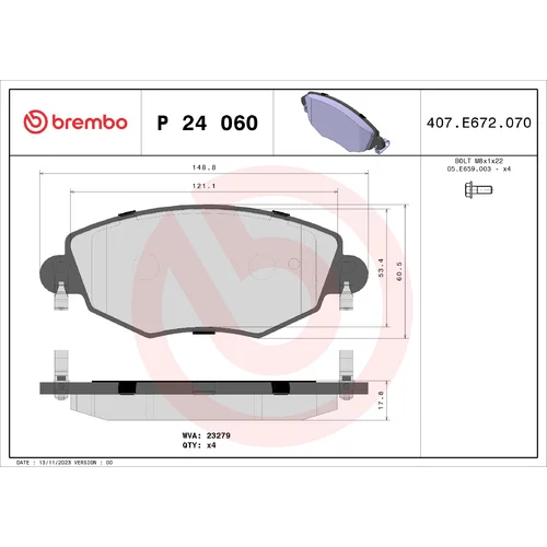 Sada brzdových platničiek kotúčovej brzdy BREMBO P 24 060