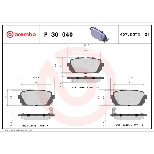 Sada brzdových platničiek kotúčovej brzdy BREMBO P 30 040