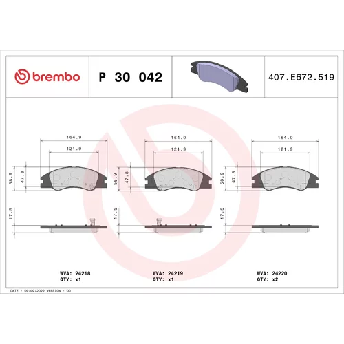 Sada brzdových platničiek kotúčovej brzdy BREMBO P 30 042