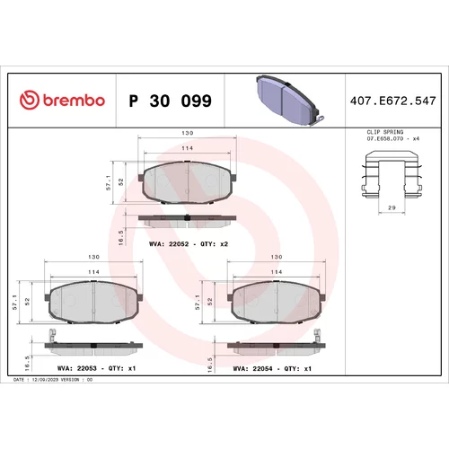 Sada brzdových platničiek kotúčovej brzdy BREMBO P 30 099