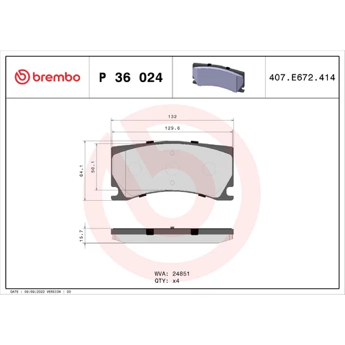 Sada brzdových platničiek kotúčovej brzdy BREMBO P 36 024