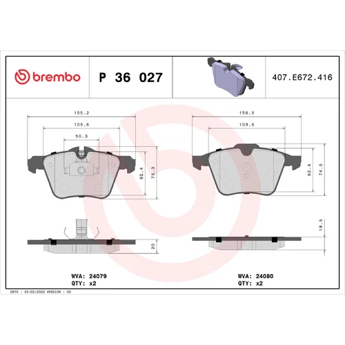 Sada brzdových platničiek kotúčovej brzdy BREMBO P 36 027