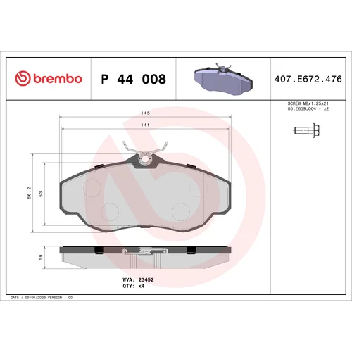 Sada brzdových platničiek kotúčovej brzdy BREMBO P 44 008