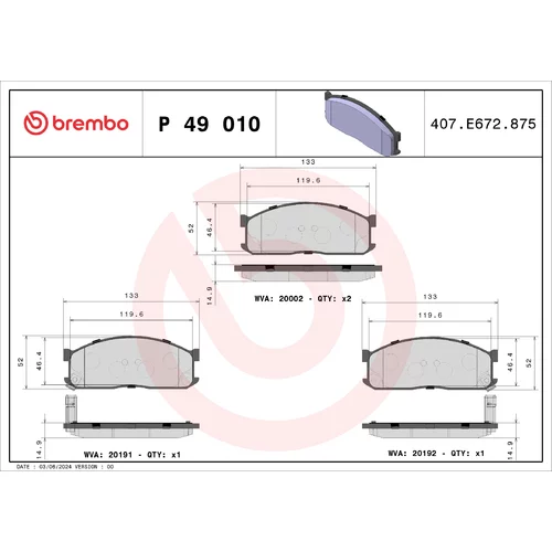 Sada brzdových platničiek kotúčovej brzdy BREMBO P 49 010