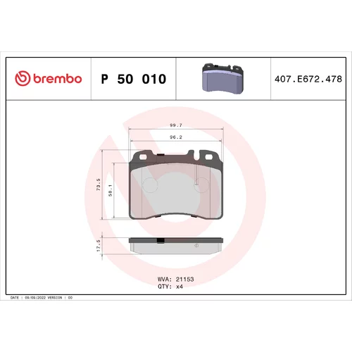 Sada brzdových platničiek kotúčovej brzdy BREMBO P 50 010