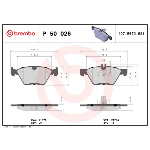 Sada brzdových platničiek kotúčovej brzdy P 50 026 /BREMBO/