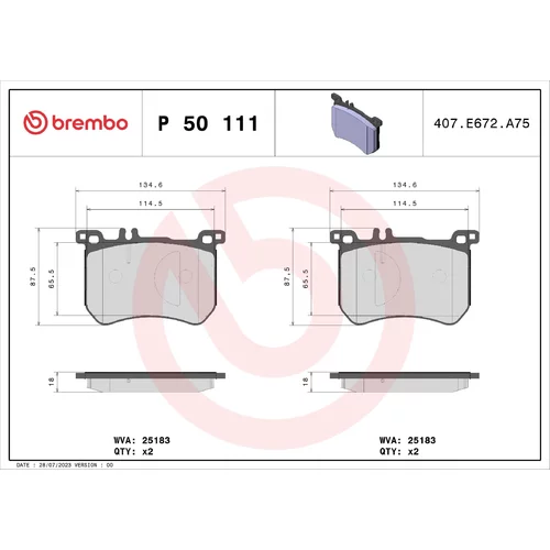 Sada brzdových platničiek kotúčovej brzdy BREMBO P 50 111