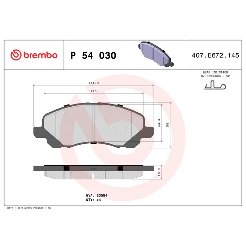 Sada brzdových platničiek kotúčovej brzdy BREMBO P 54 030X