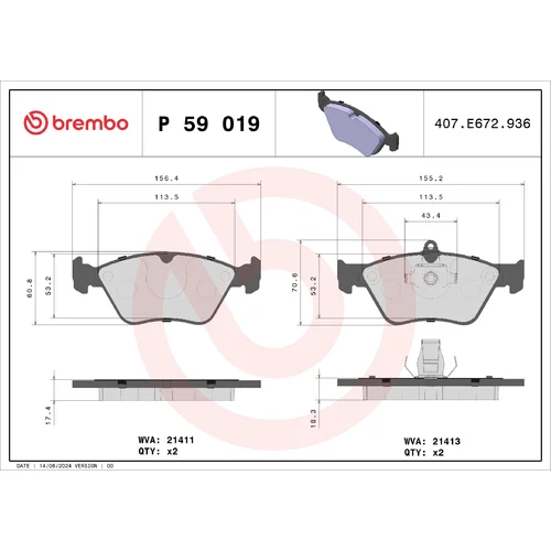 Sada brzdových platničiek kotúčovej brzdy BREMBO P 59 019