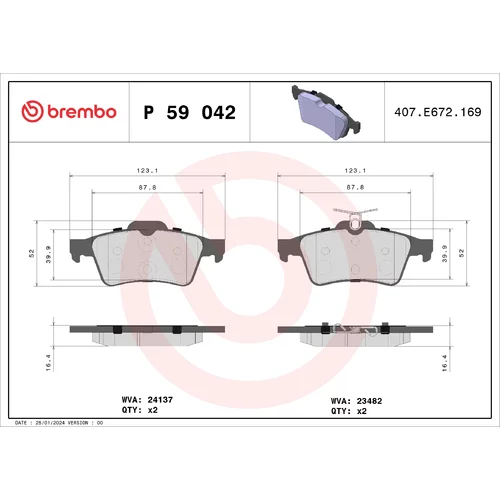 Sada brzdových platničiek kotúčovej brzdy BREMBO P 59 042