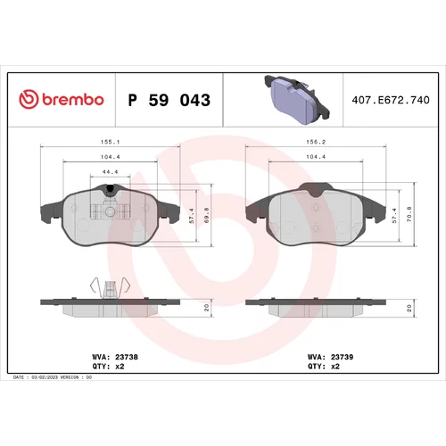 Sada brzdových platničiek kotúčovej brzdy BREMBO P 59 043