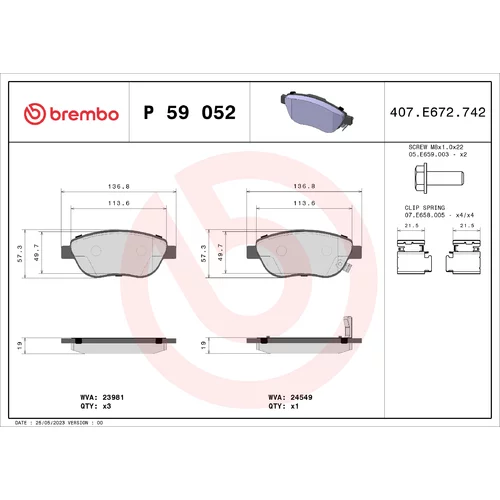 Sada brzdových platničiek kotúčovej brzdy BREMBO P 59 052