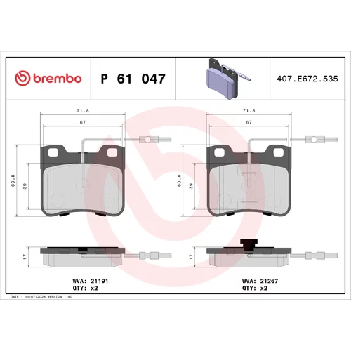 Sada brzdových platničiek kotúčovej brzdy BREMBO P 61 047