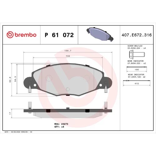 Sada brzdových platničiek kotúčovej brzdy BREMBO P 61 072