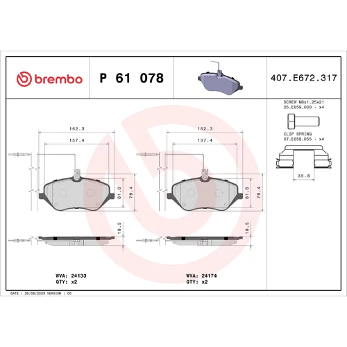 Sada brzdových platničiek kotúčovej brzdy BREMBO P 61 078