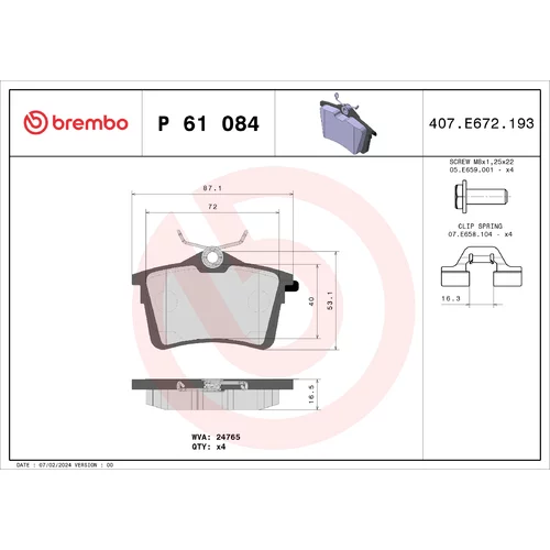 Sada brzdových platničiek kotúčovej brzdy BREMBO P 61 084