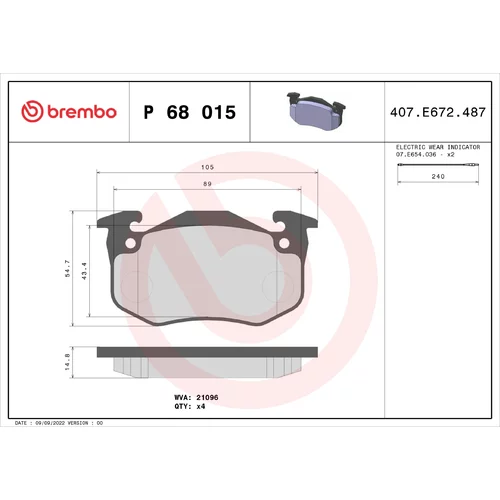 Sada brzdových platničiek kotúčovej brzdy BREMBO P 68 015