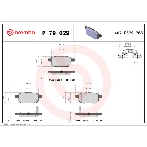 Sada brzdových platničiek kotúčovej brzdy BREMBO P 79 029