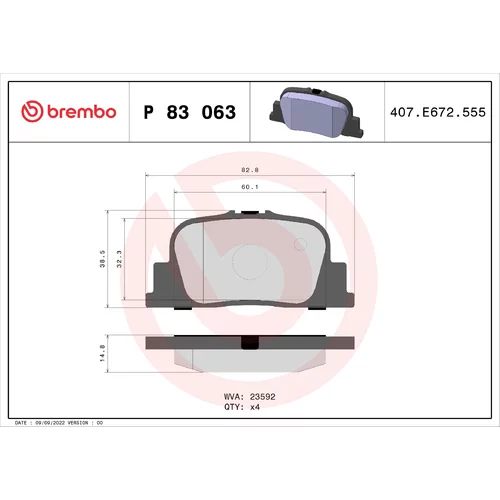 Sada brzdových platničiek kotúčovej brzdy BREMBO P 83 063