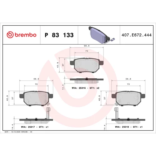 Sada brzdových platničiek kotúčovej brzdy BREMBO P 83 133