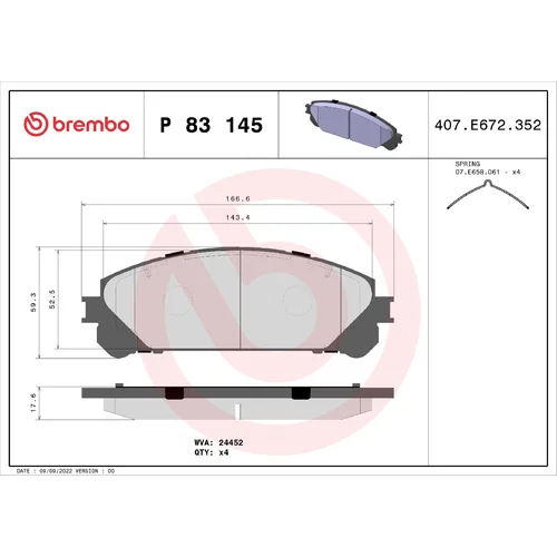 Sada brzdových platničiek kotúčovej brzdy BREMBO P 83 145