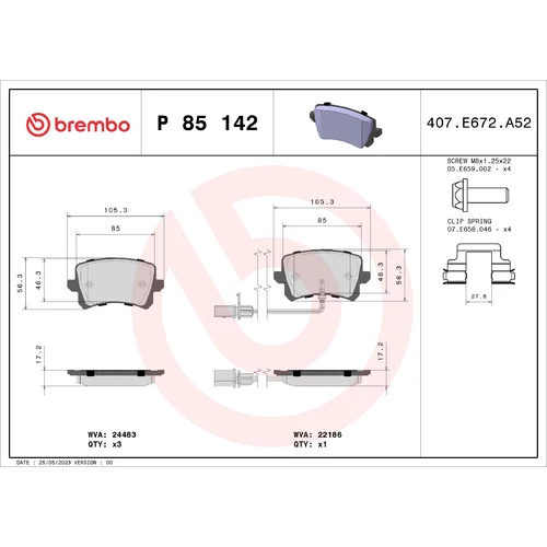 Sada brzdových platničiek kotúčovej brzdy BREMBO P 85 142