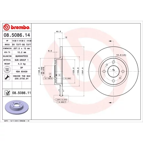 Brzdový kotúč BREMBO 08.5086.11