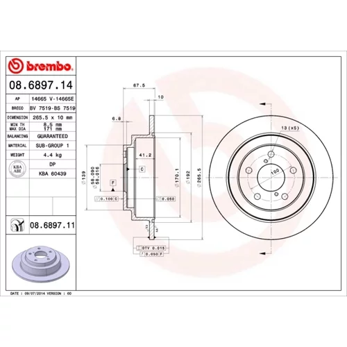 Brzdový kotúč BREMBO 08.6897.11