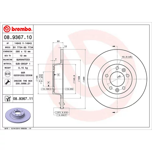 Brzdový kotúč BREMBO 08.9367.10