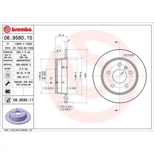 Brzdový kotúč BREMBO 08.9580.11