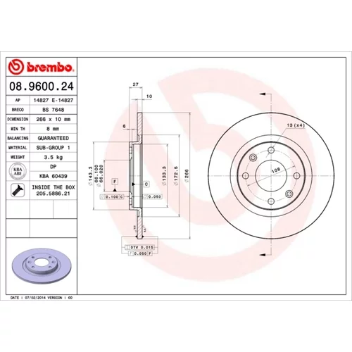 Brzdový kotúč BREMBO 08.9600.24