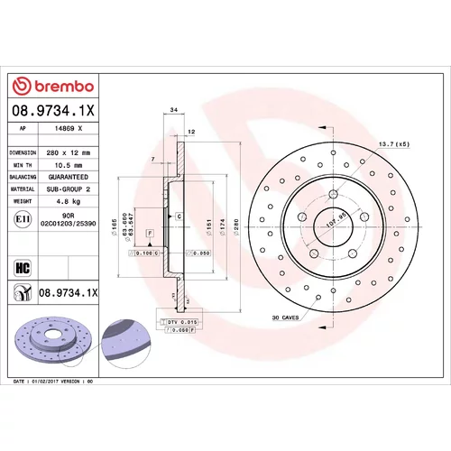 Brzdový kotúč BREMBO 08.9734.1X