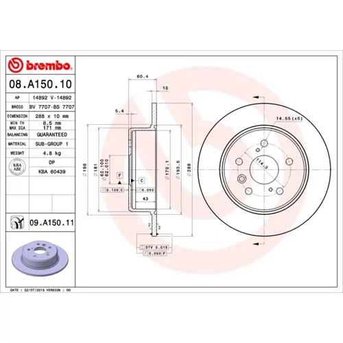 Brzdový kotúč BREMBO 08.A150.11