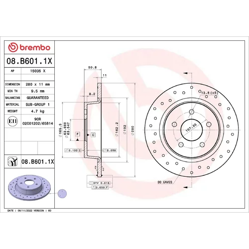 Brzdový kotúč BREMBO 08.B601.1X