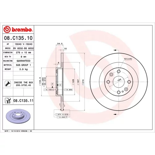 Brzdový kotúč BREMBO 08.C135.11