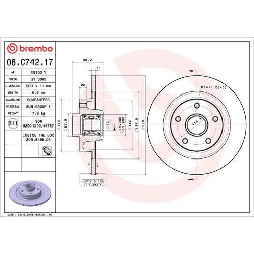 Brzdový kotúč BREMBO 08.C742.17