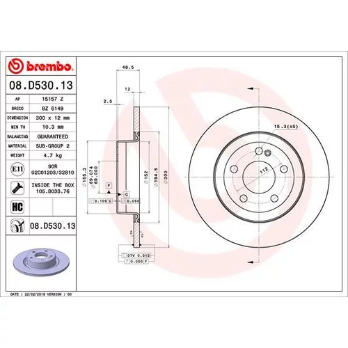 Brzdový kotúč BREMBO 08.D530.13