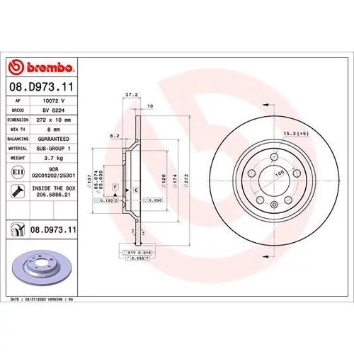 Brzdový kotúč 08.D973.11 /BREMBO/